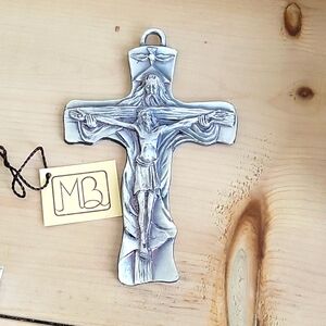 MB Silver Italian Artist Cross Crucific Wall Decor